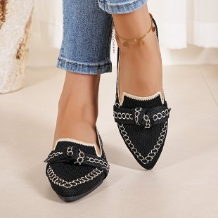 Damen elegante Slipper mit dekorativer Kettenapplikation EB