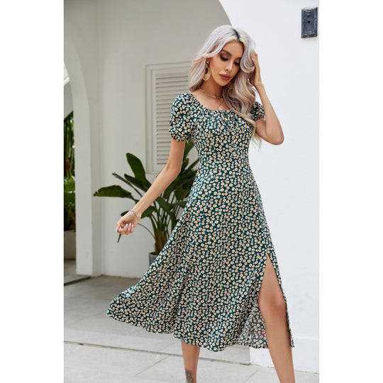 Damen Maxikleid mit verspieltem floralem Design und seitlichem Schlitz EB