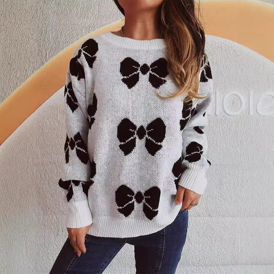 Damen lässiger Pullover mit verspieltem Schleifenmuster EB