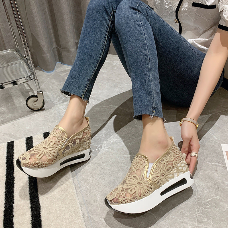 Damen Slip-On Sneakers mit eleganter Spitzenoberfläche und bequemer Dämpfung EB