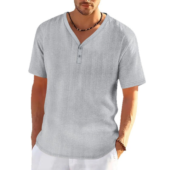 Herren lässiges Kurzarm-Henley-Shirt mit strukturierter Oberfläche EB