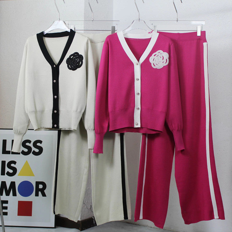Damen Strick-Loungewear-Set mit eleganter Knopfleiste und modischen Details EB