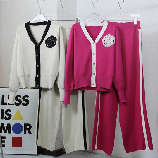 Damen Strick-Loungewear-Set mit eleganter Knopfleiste und modischen Details EB