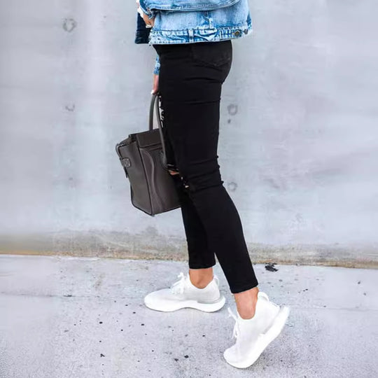 Damen Skinny Jeans mit modischen Rissen EB