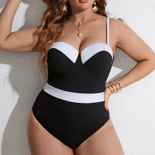 Damen Eleganter Badeanzug mit Stütze und Farbblockdesign EB
