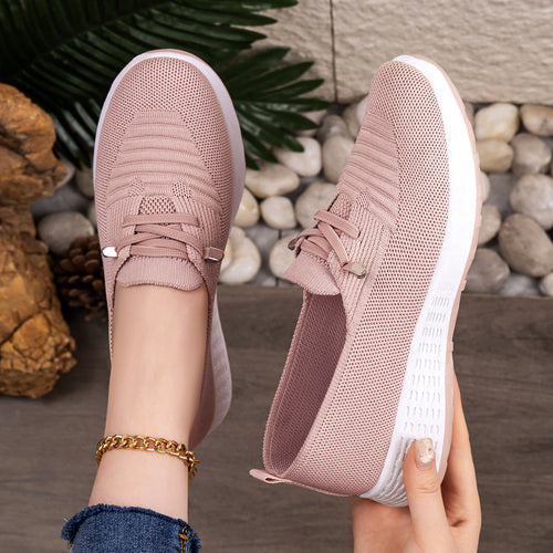 Damen nan leichter gestrickter Slip-On Freizeitschuh mit elastischem Einstieg, dekorativer Zier-Schnürung und dämpfender Leichtprofilsohle EB