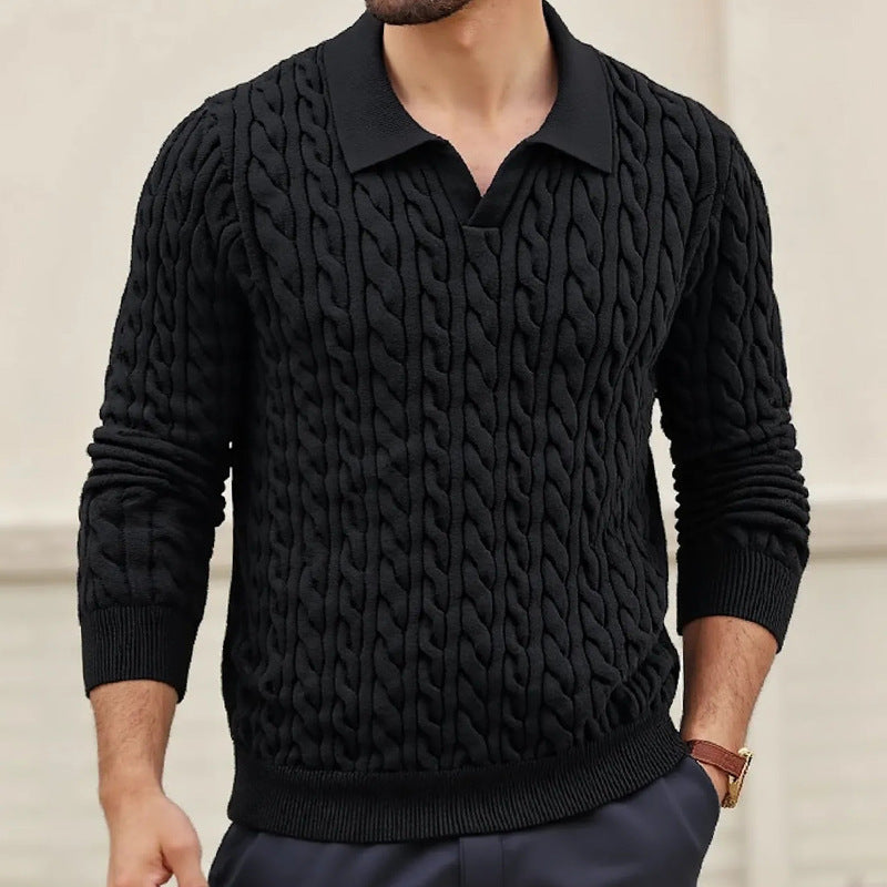 Herren Strickpullover mit strukturiertem Zopfmuster und Kragen EB