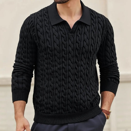 Herren Strickpullover mit strukturiertem Zopfmuster und Kragen EB