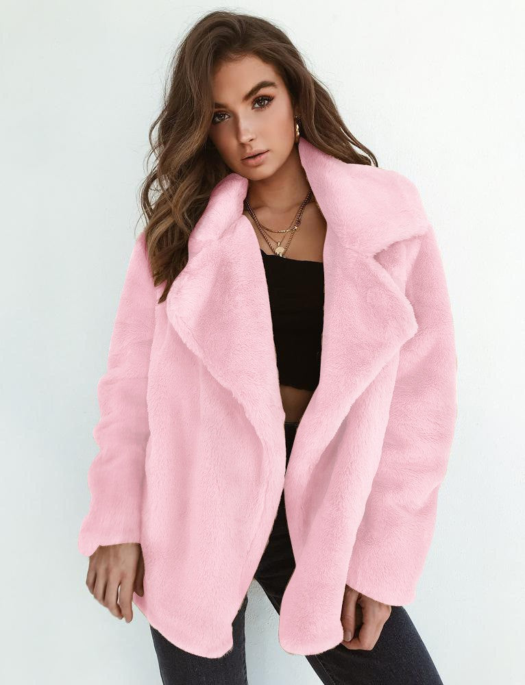 Damen Fleece-Mantel mit weitem Kragen und modischem Schnitt EB