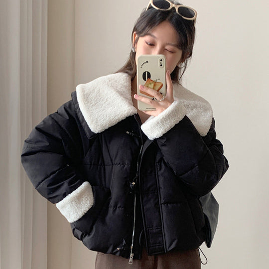 Damen Kuschelige Daunenjacke mit abnehmbarem Teddykragen EB