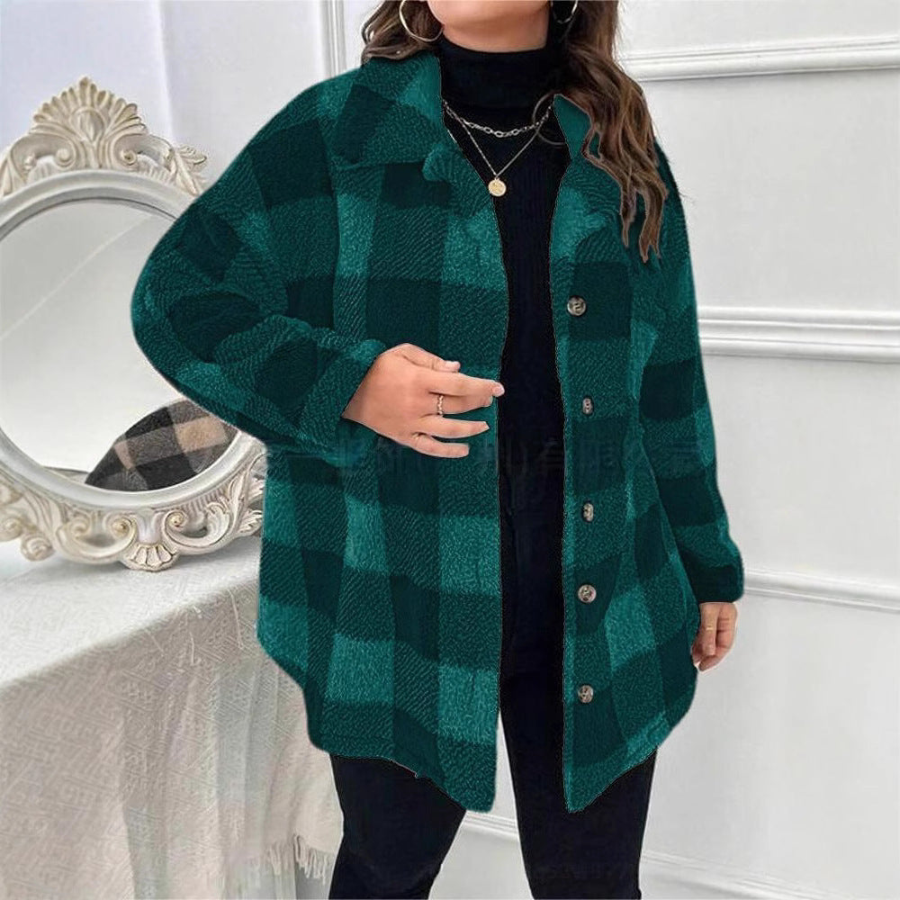 Damen kuschelige Karojacke mit Knopfverschluss und oversized Schnitt EB