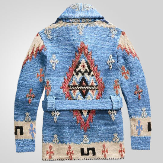 Damen gemütlicher Strickmantel mit dekorativem Muster und praktischem Gürtel EB