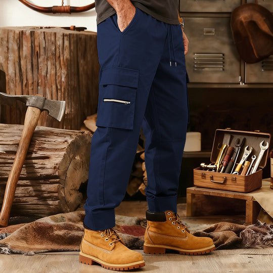 Herren Cargo-Jogginghose mit Multifunktionalen Reißverschluss-Taschen & Elastischem Bündchen EB
