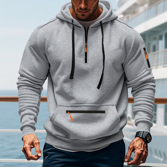 Herren sportlicher Kapuzenpullover mit praktischem Zwei-Wege-Reißverschluss und seitlichen Taschen EB