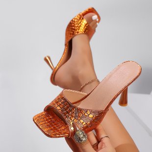 Damen Glamouröse High Heel Sandalen mit funkelnder reptilienstruktur EB