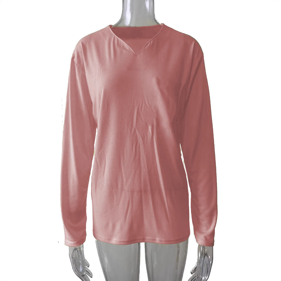 Damen nan legeres Langarmshirt mit V-Notch-Ausschnitt, Brusttasche und lockerer Oversize-Passform EB