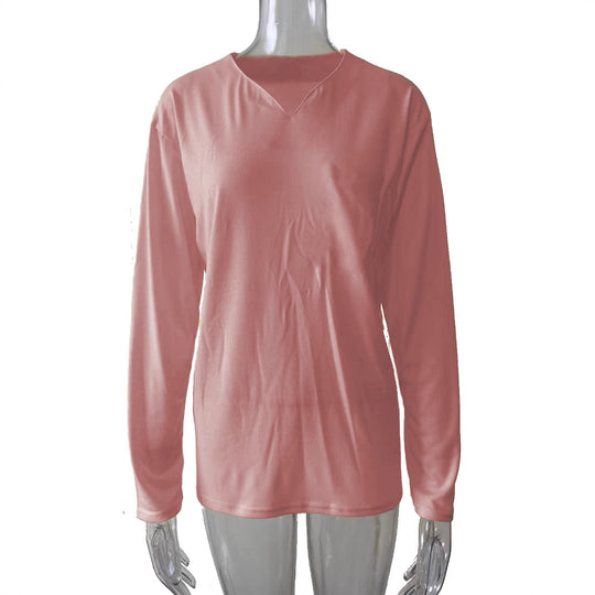 Damen nan legeres Langarmshirt mit V-Notch-Ausschnitt, Brusttasche und lockerer Oversize-Passform EB