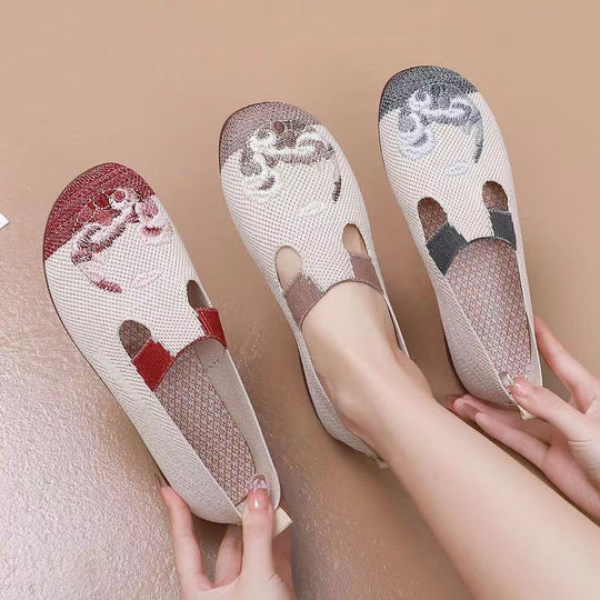 Damen elegante und atmungsaktive Ballerinas mit floralem Muster EB