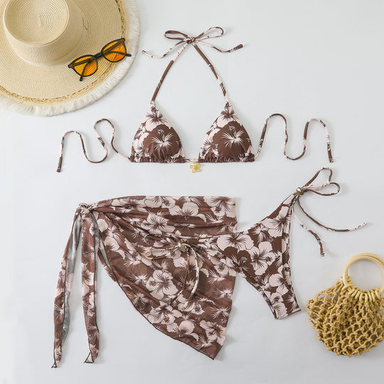 Damen Bikini-Set mit floralem Design und raffiniertem Wickelrock EB