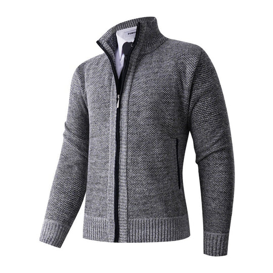 Herren stylische Strickjacke mit hohem Kragen und praktischen Taschen EB