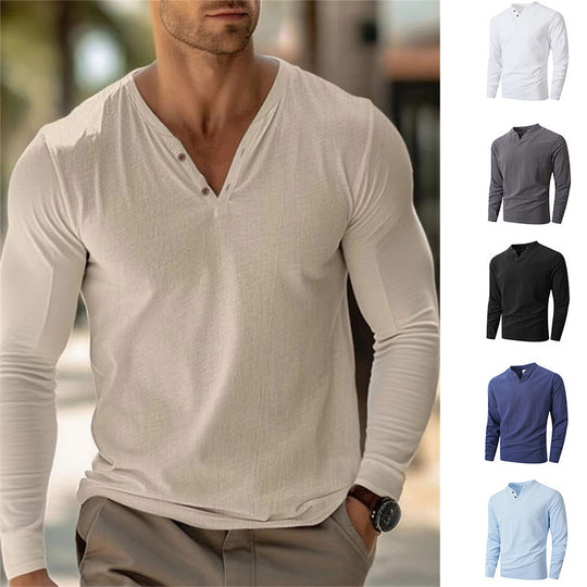 Herren Langarm Shirt mit modischem Henley-Ausschnitt EB