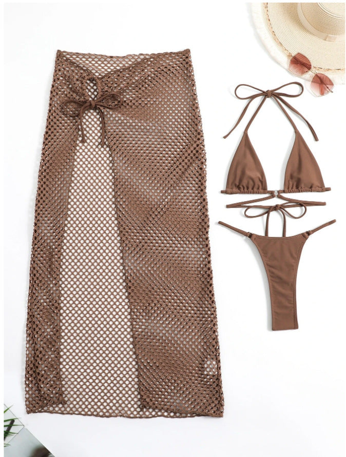 Damen Bikini-Set mit transparentem Netzrock und Triangel-Oberteil EB