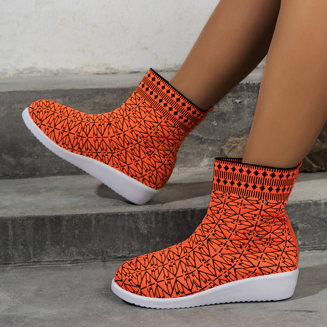 Damen modische Synthetik-Stiefel mit kreativem Muster und elastischem Obermaterial EB