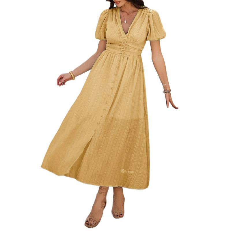 Damen Maxikleid mit raffinierten Puffärmeln und tailliertem Schnitt EB
