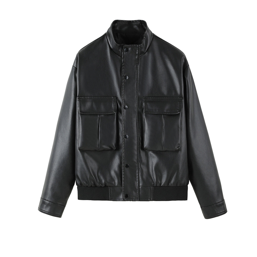 Herren Bikerjacke aus weichem Kunstleder mit praktischen Taschen und Stehkragen EB