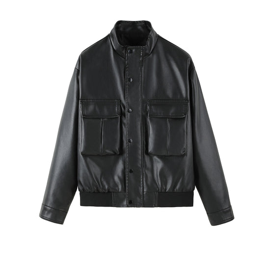 Herren Bikerjacke aus weichem Kunstleder mit praktischen Taschen und Stehkragen EB