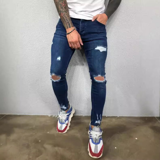 Herren Slim Fit Jeans mit modischen Rissen EB