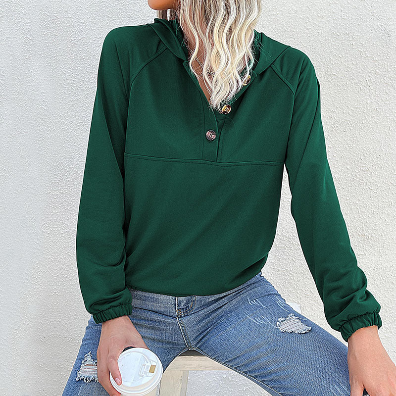 Damen Sportpullover mit Kapuze und Knopfleiste EB