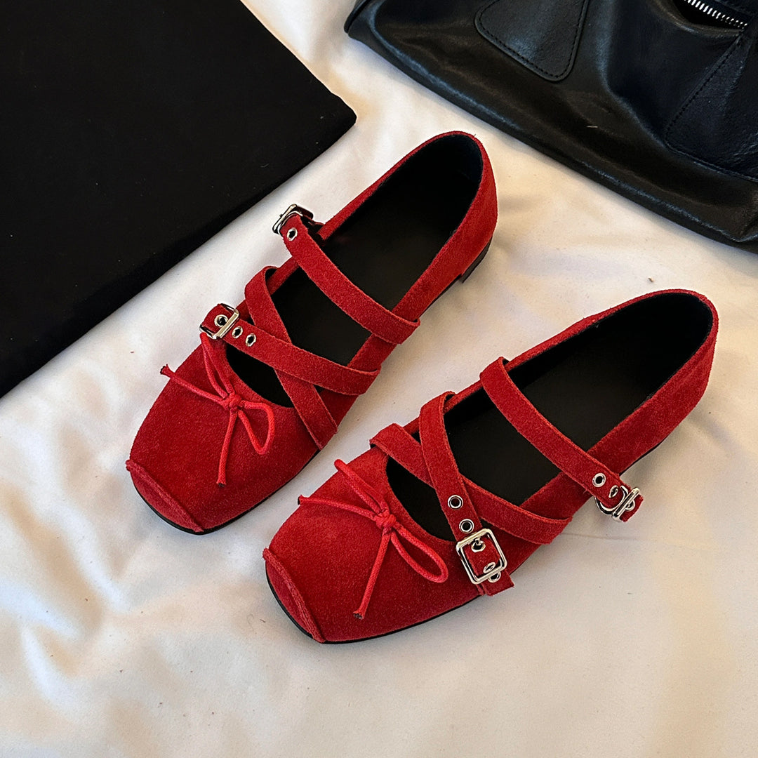 Damen Ballerina-Schuhe mit verspieltem Kreuzriemen und eleganter Schnallenverzierung EB