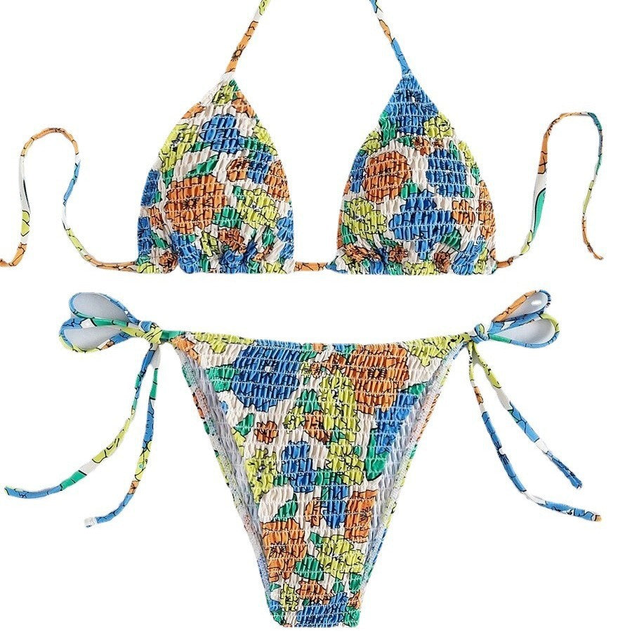 Damen Triangel-Bikini mit farbenfrohem Strukturdesign und verstellbaren Trägern EB