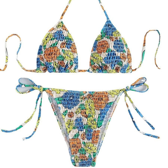 Damen Triangel-Bikini mit farbenfrohem Strukturdesign und verstellbaren Trägern EB