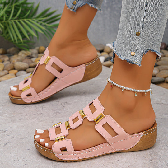 Damen Komfortable Wedge-Pantoletten mit dekorativen Riemen EB