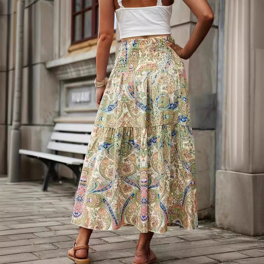 Damen Maxirock mit Paisleymuster und elastischem Bund EB