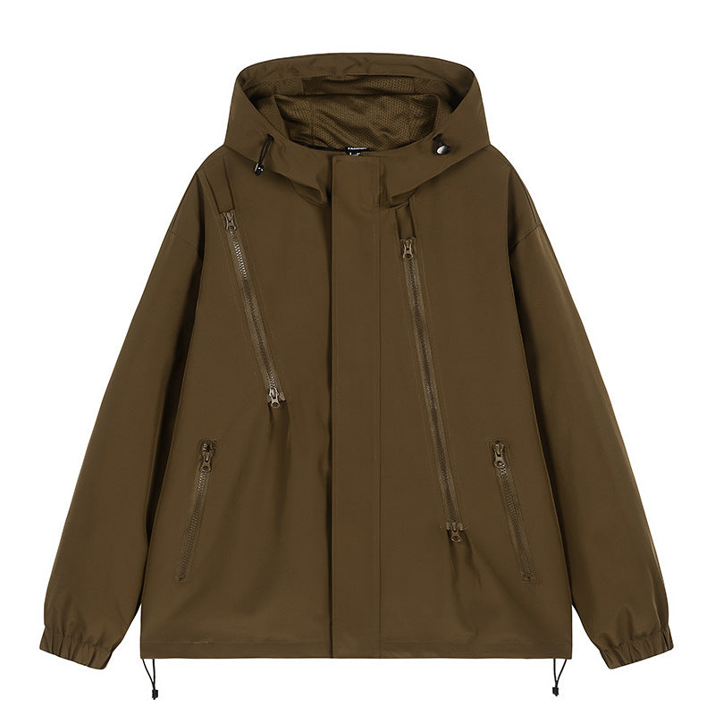 Herren nan technische Kapuzenjacke mit wasserabweisendem Softshell, schrägen Reißverschlusstaschen und verstellbarem Saum EB