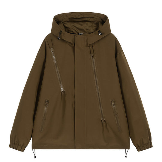 Herren nan technische Kapuzenjacke mit wasserabweisendem Softshell, schrägen Reißverschlusstaschen und verstellbarem Saum EB