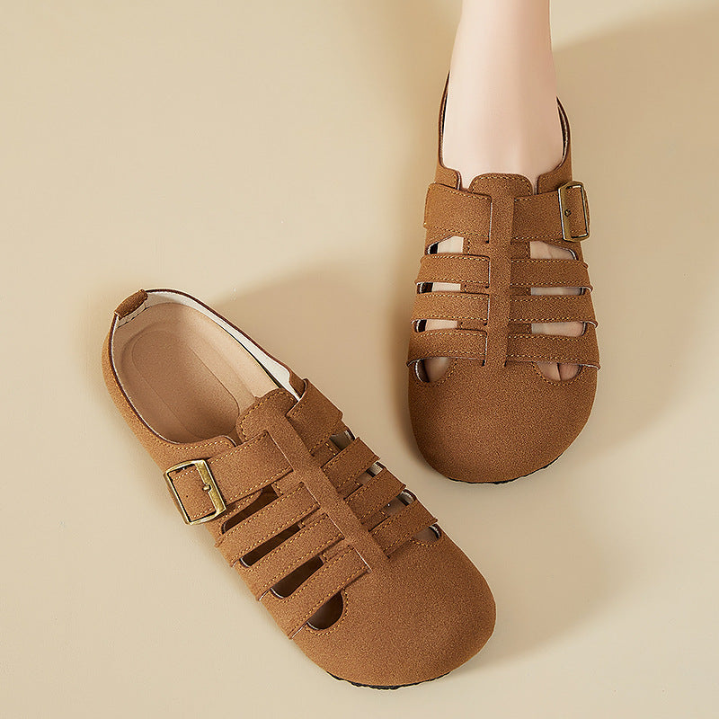 Damen nan geschlossene Sandalen-Halbschuh mit verstellbarer Metallschnalle, atmungsaktiven Cut-Outs und gepolstertem Komfortfußbett EB