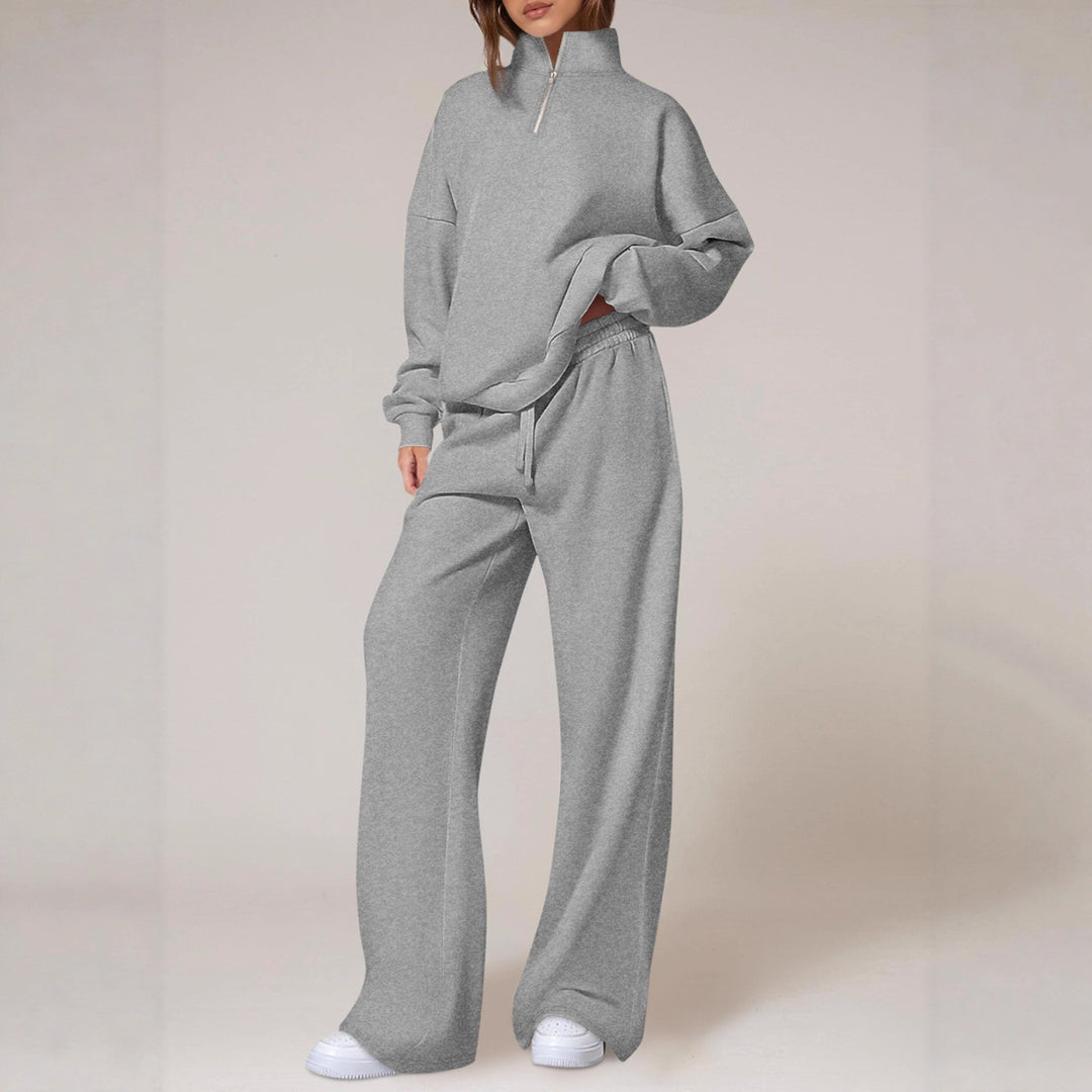 Damen nan oversized Jogginganzug mit Stehkragen halbem Reißverschluss und weitem Bein EB