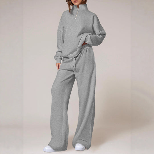 Damen nan oversized Jogginganzug mit Stehkragen halbem Reißverschluss und weitem Bein EB