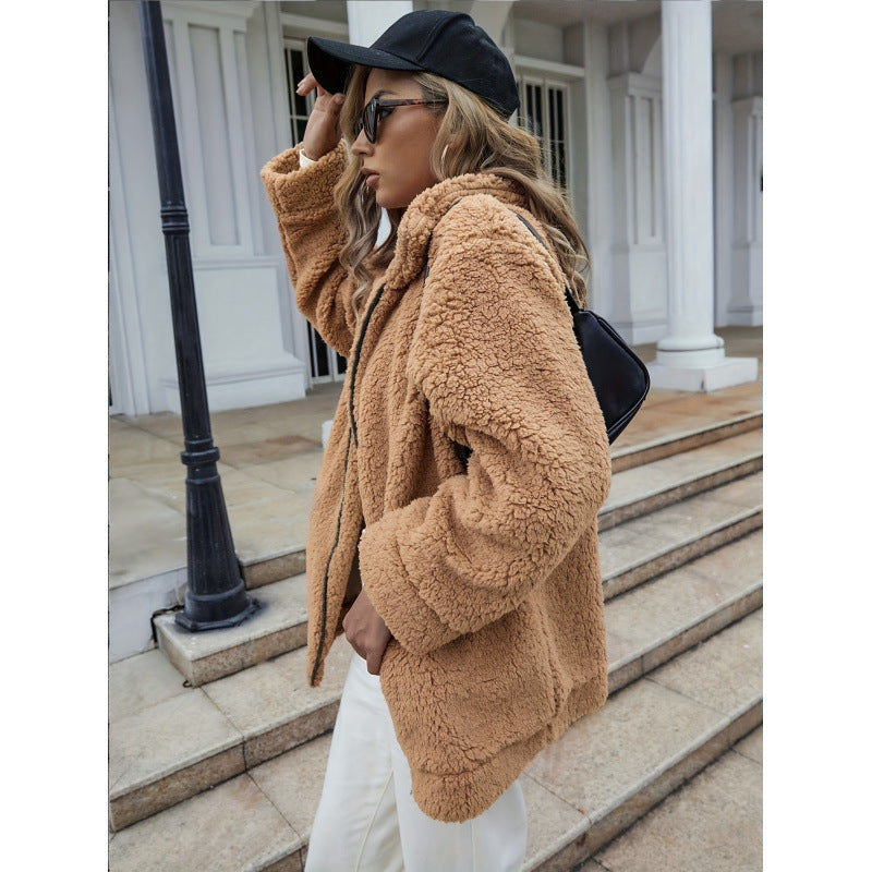 Damen Kuschelige Fleecejacke mit hohem Kragen und Reißverschluss EB