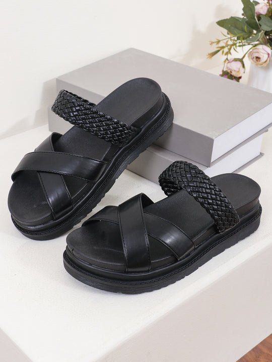 Damen Woven-Badesandalen mit Kreuzriemendesign und rutschfester Sohle EB