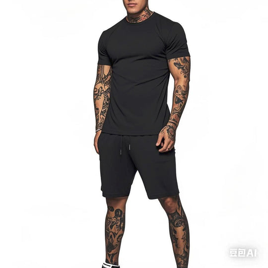 Herren Sportliches Kurzarm- und Shorts-Set mit kontrastierenden Details EB