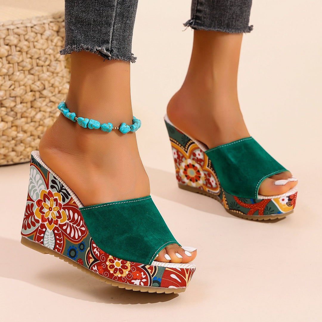 Damen Wedge-Pantoletten mit floralem Design EB