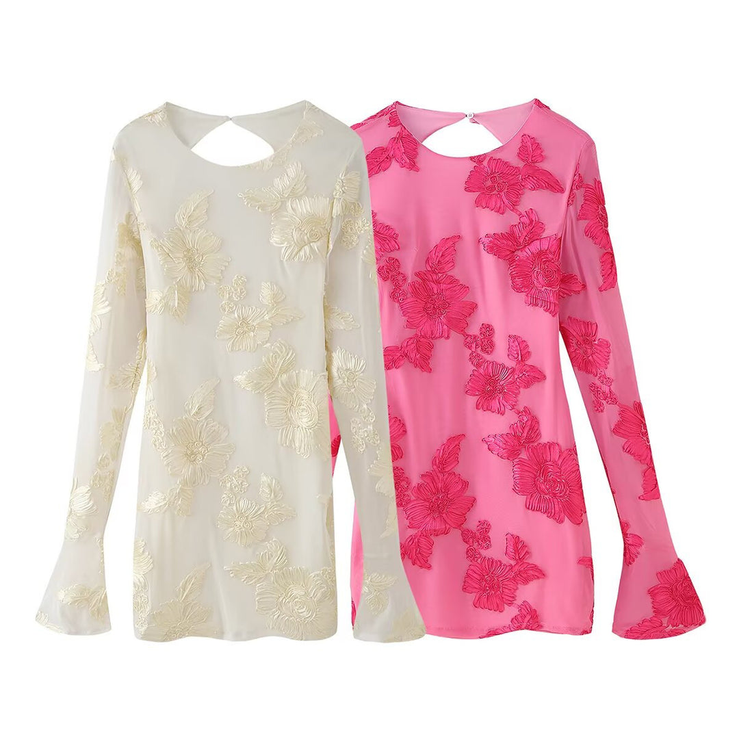 Damen Blusentop mit floraler Spitze und eleganter Rückenausschnitt EB