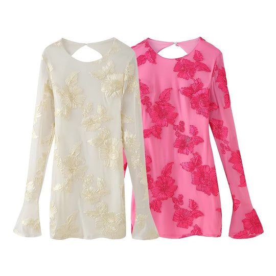 Damen Blusentop mit floraler Spitze und eleganter Rückenausschnitt EB