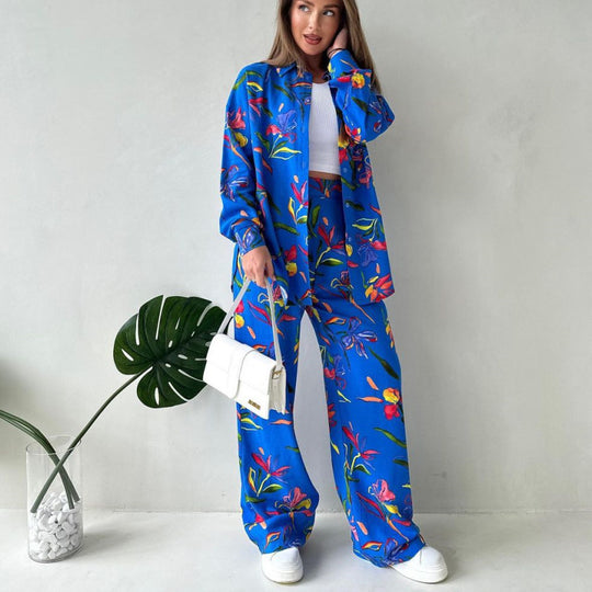 Damen Lässiges Zweiteiler-Set mit floralem Design und weitem Schnitt EB