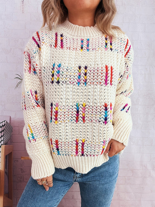 Damen lässiger Strickpullover mit vielseitigem Farbenspiel und hohem Kragen EB